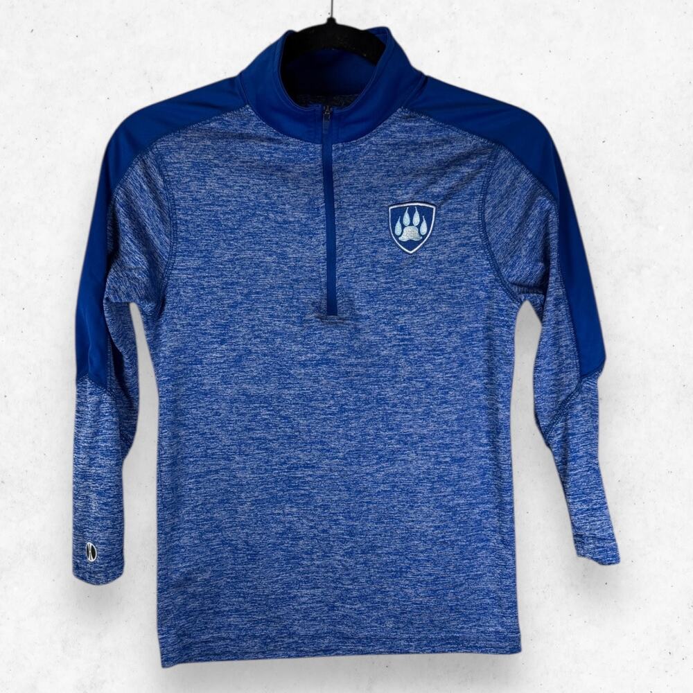 Holloway Golf Shirt Youth Size Medium Colorblock Blue Quarter Zip 3/4 Sleeves